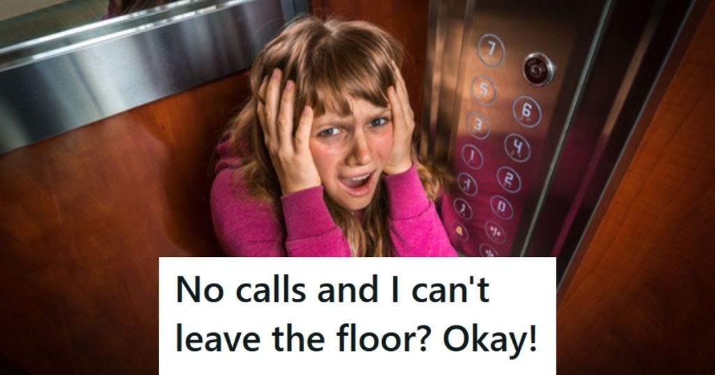 Scared woman stuck in elevator