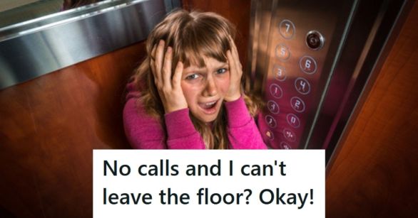 Scared woman stuck in elevator