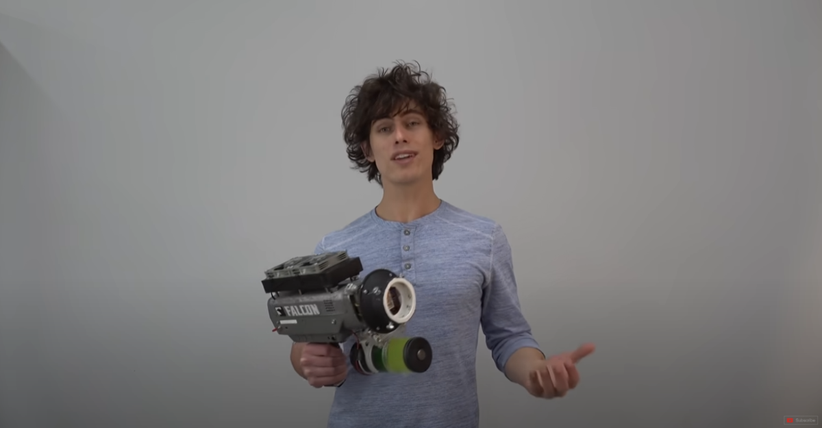 styropyro holding his handmade laser gun