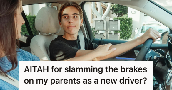 teenager learning to drive with his mother