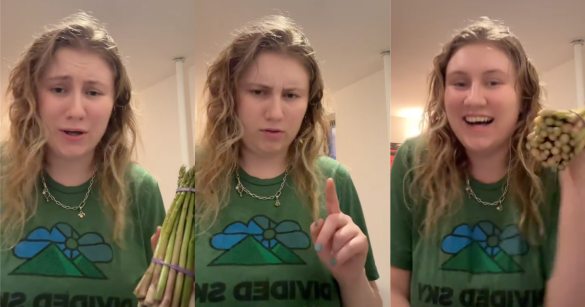 woman talking about asparagus