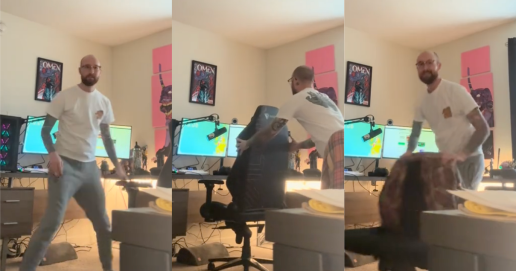 man with a computer chair