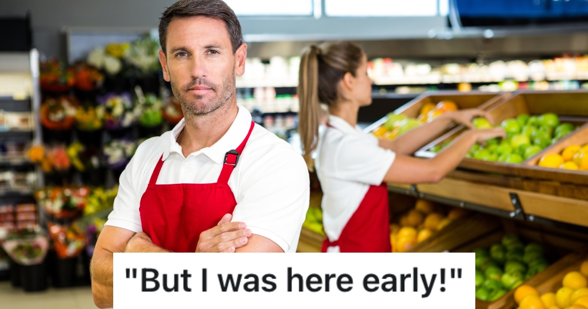 two workers in a grocery store