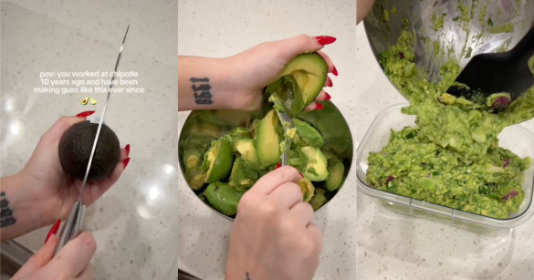 woman making guacamole dip