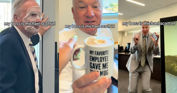 three photos of an older man