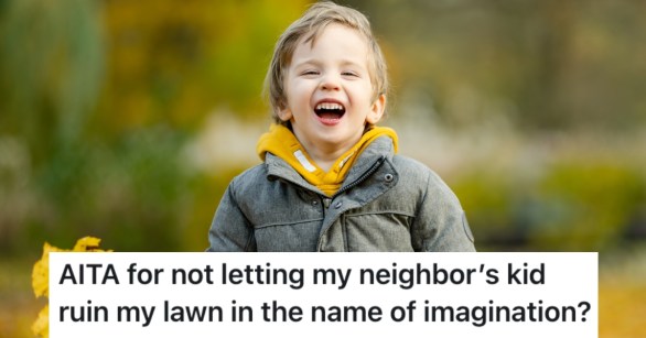 little boy playing in yard