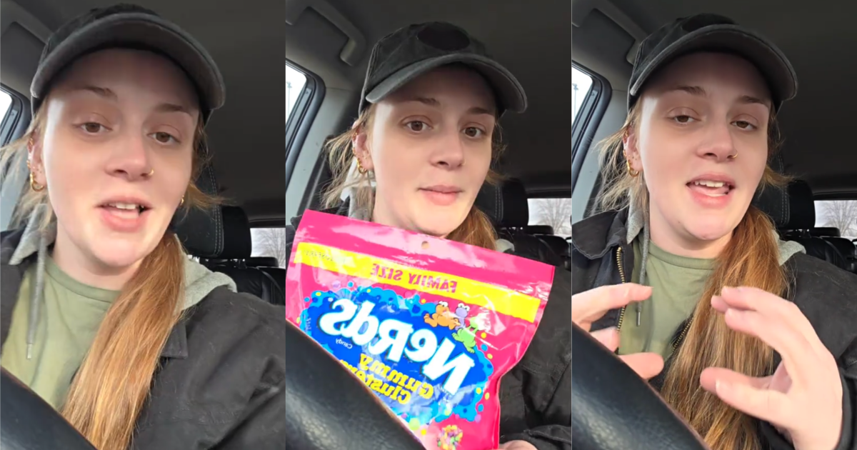 woman talking about candy