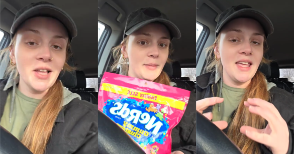 woman talking about candy