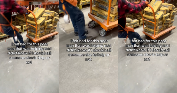 man moving quikrete on a cart