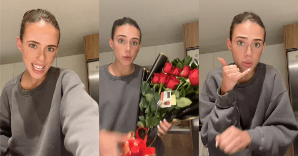 woman holding a bouquet of roses