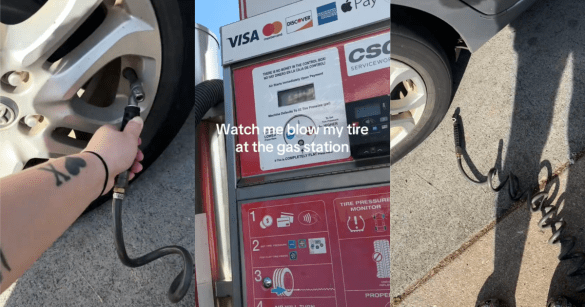 woman filling up car tires