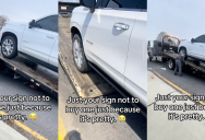 Chevy Tahoe  Driver Wasn’t Happy That She Had To Get Her Vehicle Towed Away. – ‘Just your sign not to buy one because it’s pretty.’