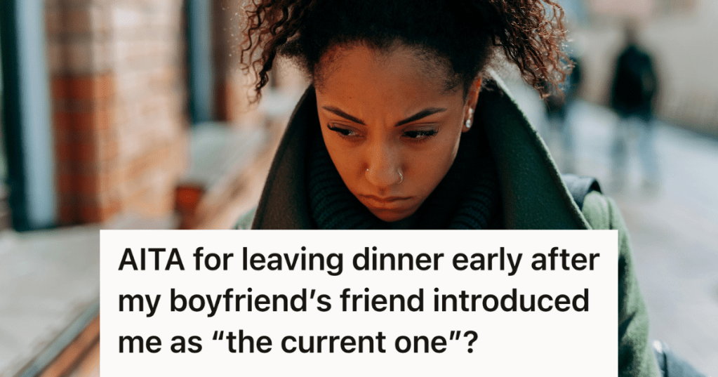 woman leaving dinner early walking in cold