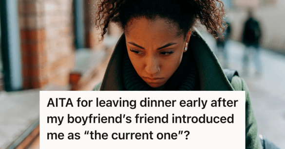 woman leaving dinner early walking in cold