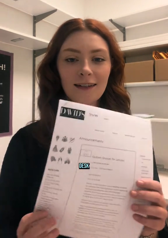 Liz in the backroom of a David's Bridal