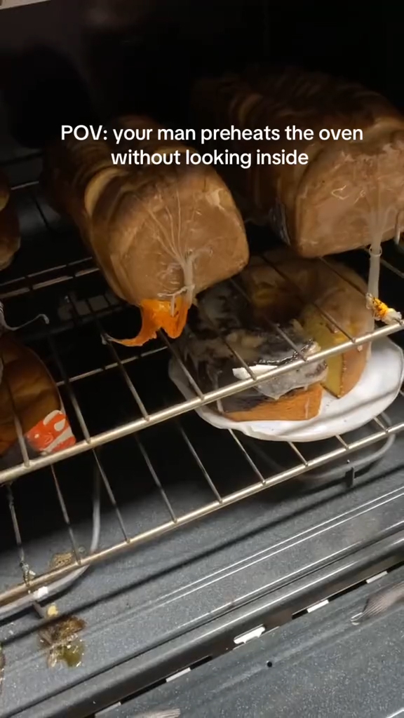 Wrapped bread in the oven