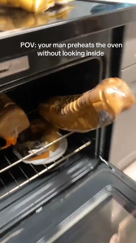 Wrapped bread in the oven