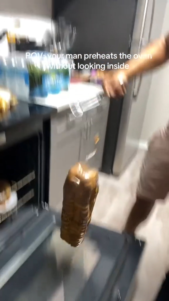 Wrapped bread in the oven