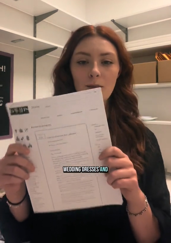 Liz in the backroom of a David's Bridal