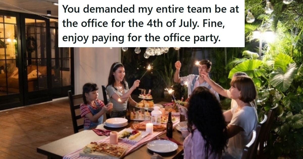 IT Managers Boss Made Him And His Whole Team Come In To Work On The 4th Of July, So He Made Sure Everyone Was There And Had A Great Time Group of people celebrating the 4th