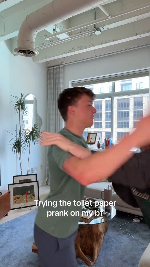 Griffin and Spencer doing the toilet paper prank
