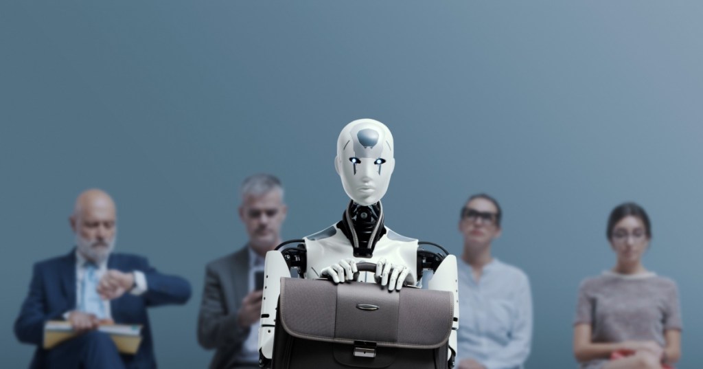 Robot in front of humans for job
