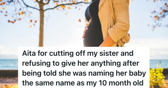 A pregnant woman holding her stomach