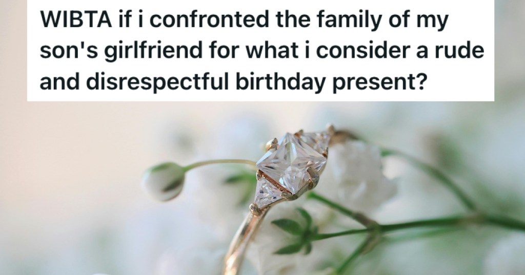 An engagement ring on a flower