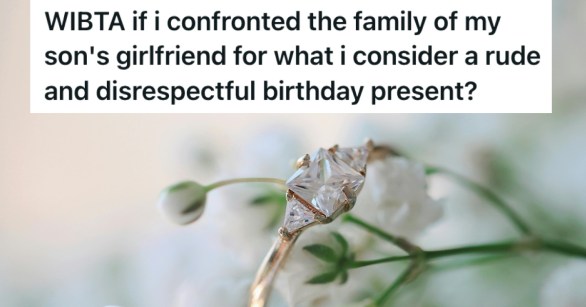 An engagement ring on a flower