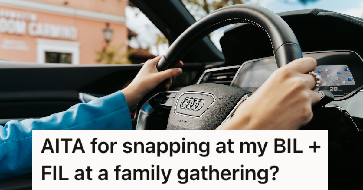 A woman holding the steering wheel of a new car