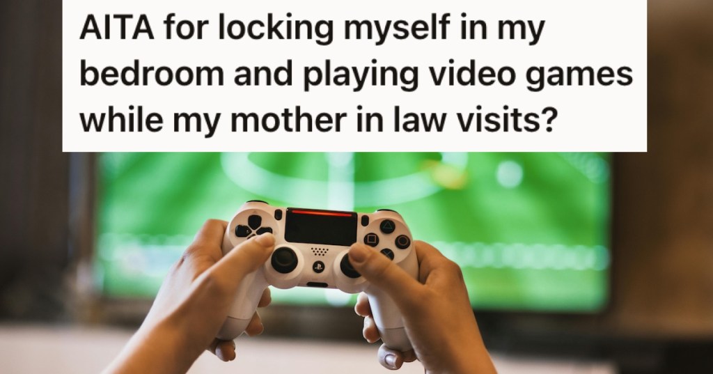 Holding a controller with a soccer game in the background