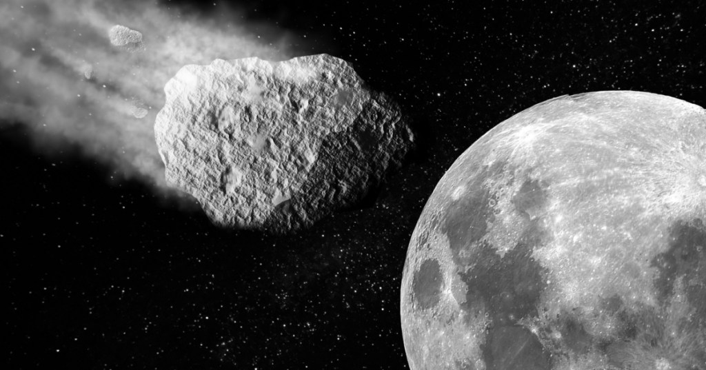 Illustration of asteroid hitting the moon