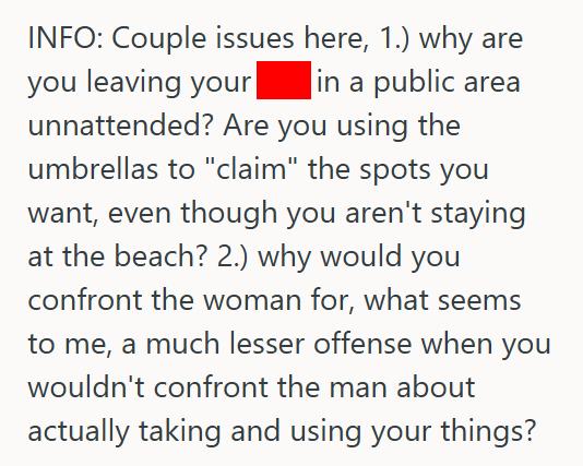 Beach 4b4440 A Man Helped Himself To Their Beach Chairs And Umbrella, So When His Wife Tried To Store Their Grandkid’s Stuff Under It, Somebody Finally Spoke Up