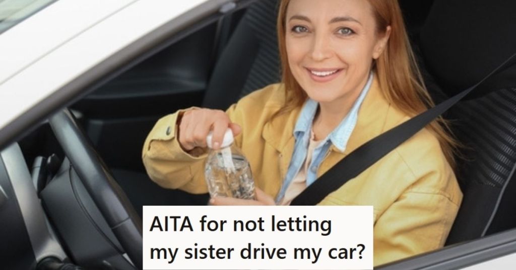 Woman drinking in car
