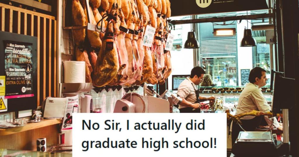 Two men working in a deli cutting lunch meat