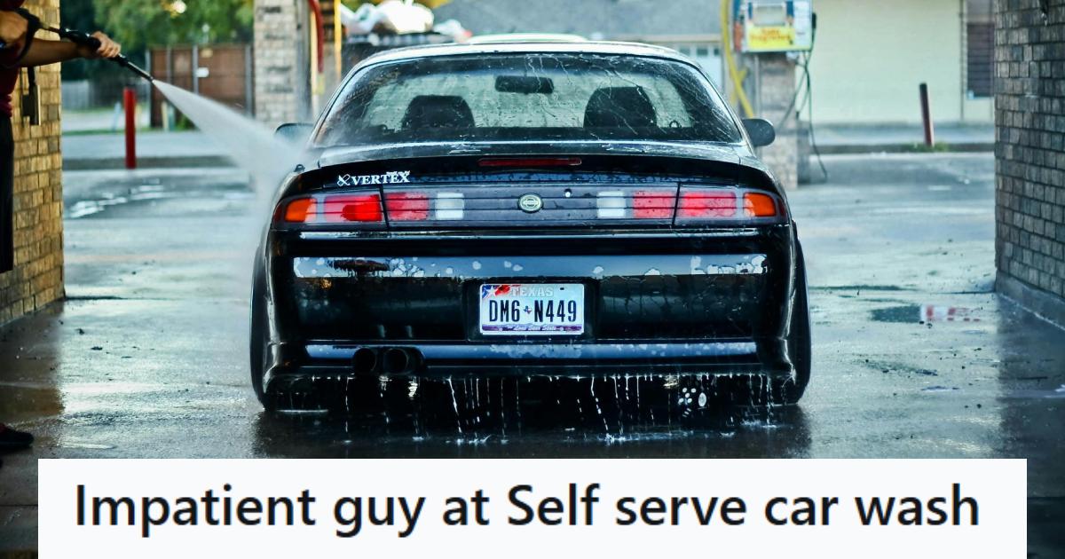 Nice older black car getting hand-washed at a car wash