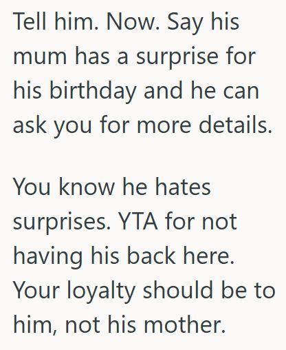 Comment 1 67 Her Boyfriends Mom Wants Her To Help With A Surprise Birthday Party, But She Knows He Doesnt Want That Kind Of Celebration