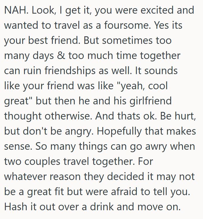 Comment 1 75 Couple Planned A Trip With Another Couple, But Then They Cancelled And Went On A Similar Trip On Their Own