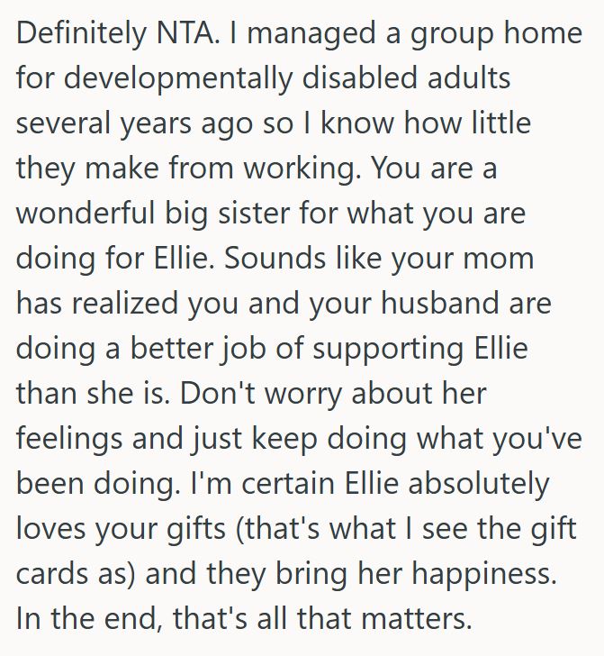 Comment 3 66 Couple Decided To Give Their Disabled Sister A Financial Gift To Help Her Out, But When Mom Found Out About It She Went Ballistic