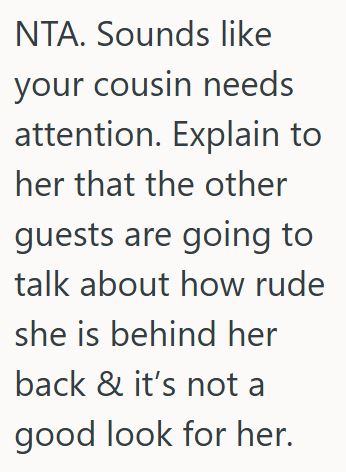 Comment 4 64 Her Bridesmaid Cousin Kept Using Wedding Events To Make Announcements About Her Pregnancy, So When This Bride Told Her To Not Use The Reception As A Gender Reveal Party, She Got Upset