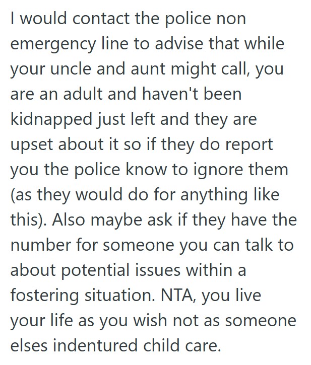 Comment 4 95 Her Aunt And Uncle Who Raised Her, But Took In Foster Children And Made Her Watch Them. So Now That Shes Nineteen, She Moved Out Without Telling Them.