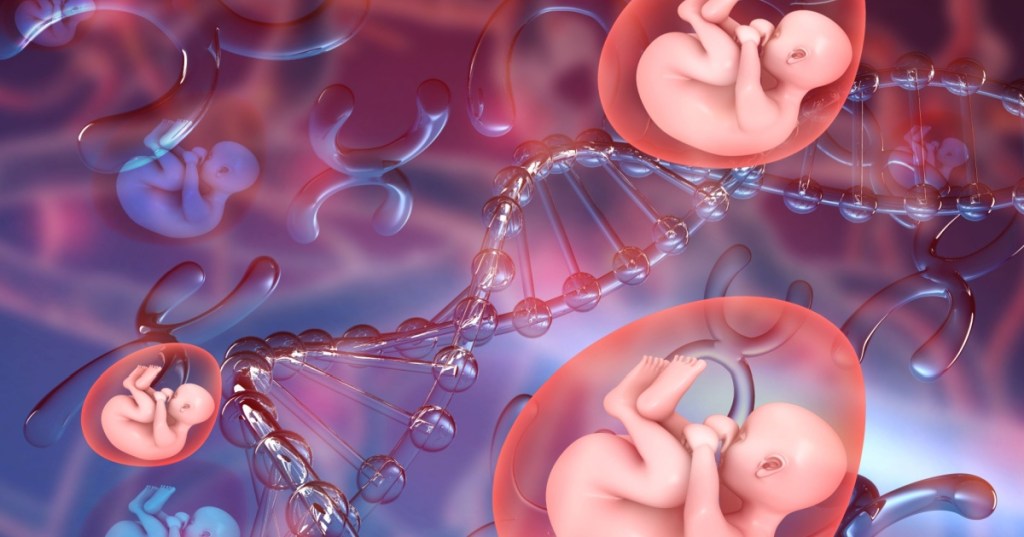 Illustration of a fetus and DNA