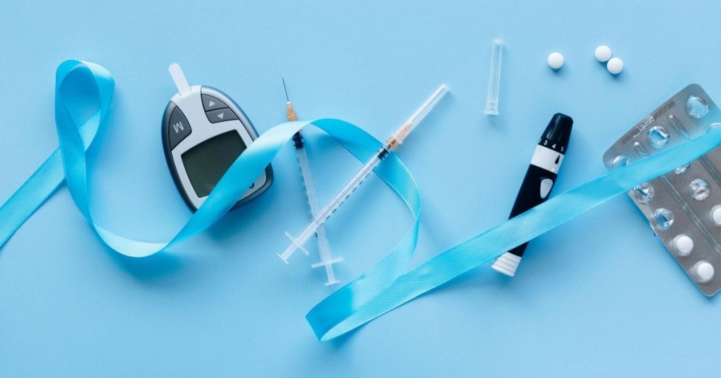 Syringes, tablets, and a blood glucose monitor