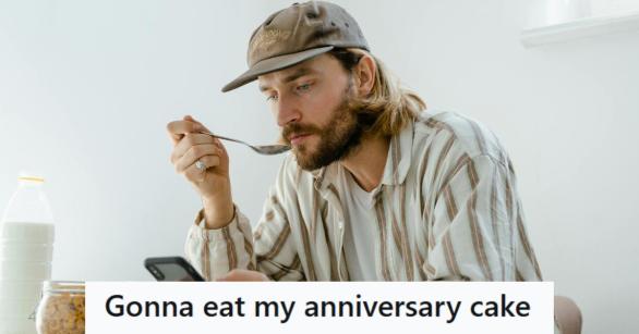 Man eating cake alone, trying to figure out where he went wrong