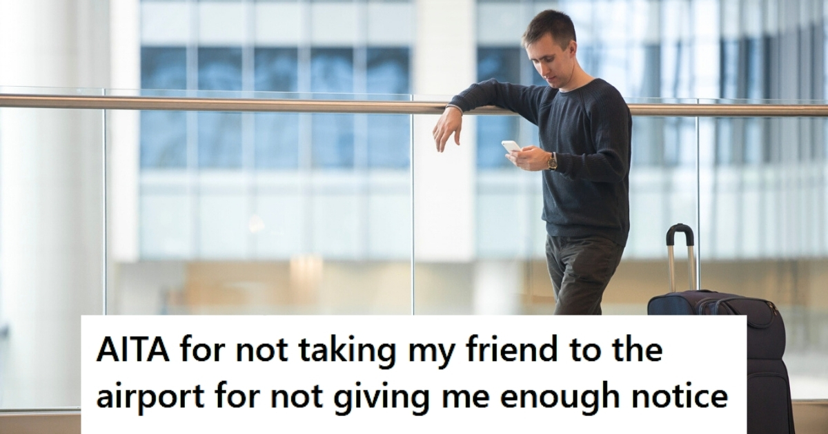 His Friend Stalled All Day To Ask For A Favor, So He Got On With His Day And Then Went To Bed. Now His Friend Is Upset That He Didnt Wait For His Late Night Text. Upset man at airport using phone