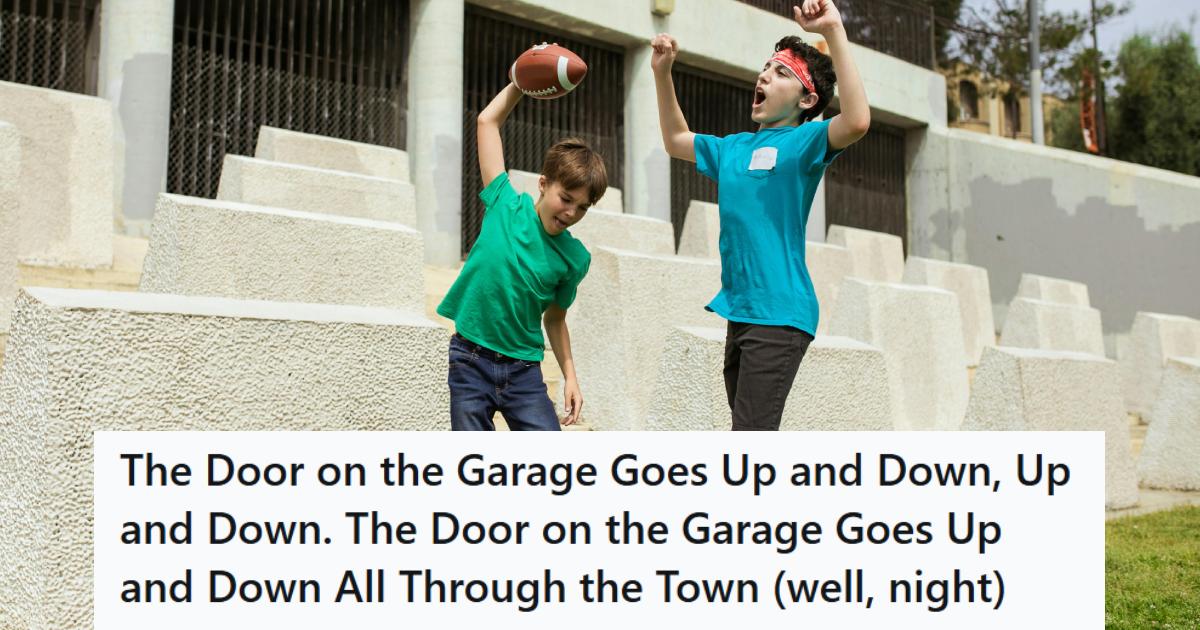 Kids playing football in an empty field by their house