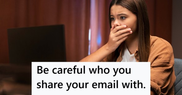 Woman looking upset at laptop