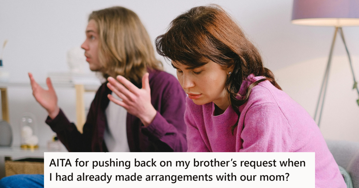 She Arranged For Her Mother To Visit Her Overseas, And Now Her Brother Is Causing Drama By Asking For Something He Cant Afford Woman in pink sweater looking upset