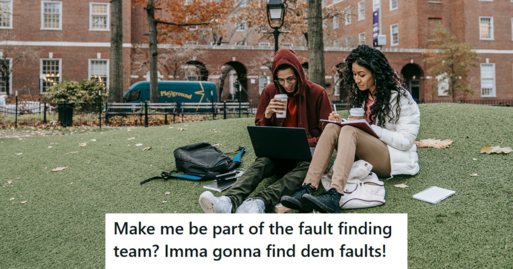 Two students sitting in a park