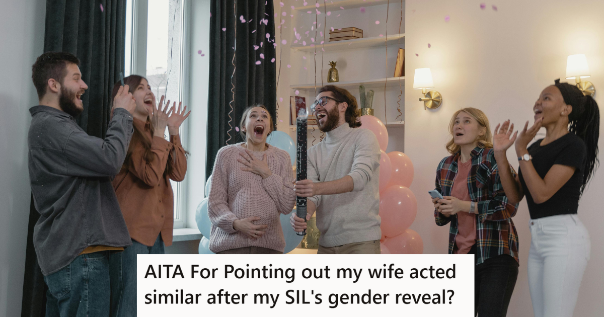 Family of six celebrating gender reveal